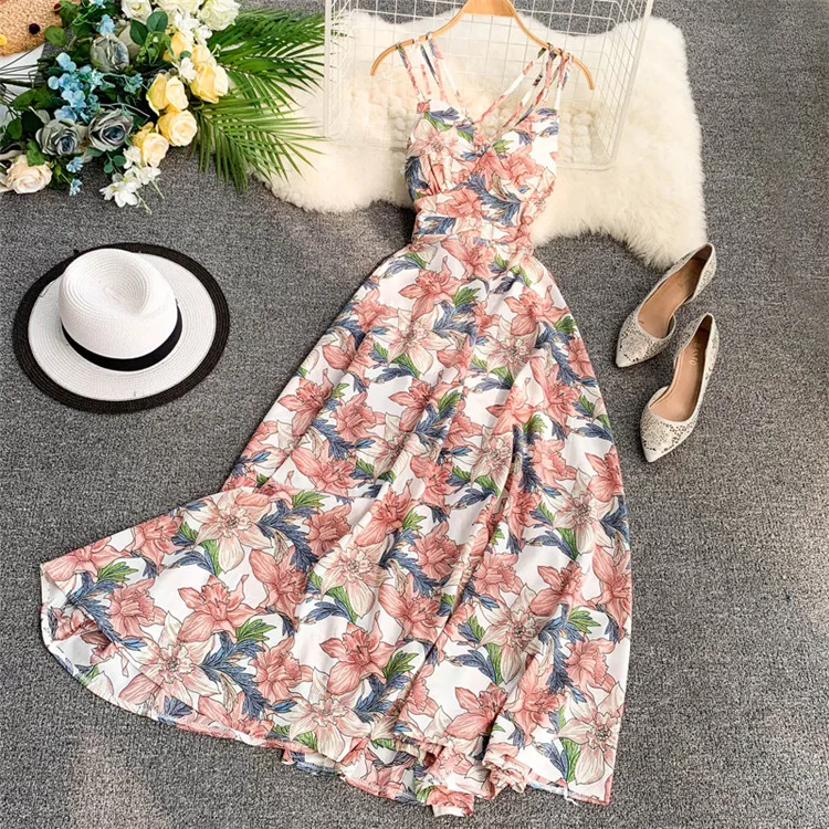 2021 Women Floral Print Dress Summer Sexy V-neck Backless Long Dresses Female Elegant Vestido
2021 Women Floral Print Dress Summer Sexy V-neck Backless Long Dresses Female Elegant Vestido
