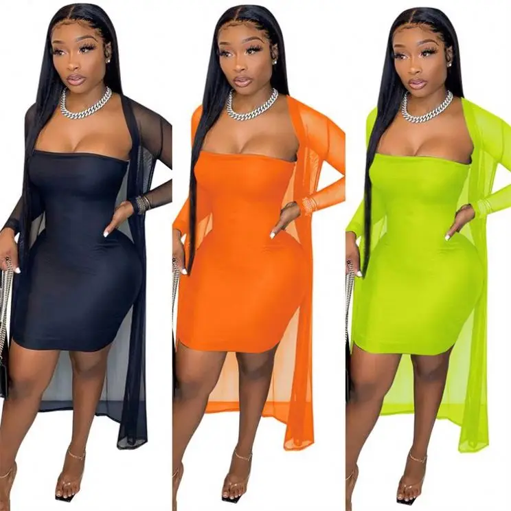 MISS Good Quality Solid Color Tube Dress Bodycon Long Sleeve Cardigan Smock Mesh Summer Women Dress Set Two Piece Outfits
MISS Good Quality Solid Color Tube Dress Bodycon Long Sleeve Cardigan Smock Mesh Summer Women Dress Set Two Piece Outfits