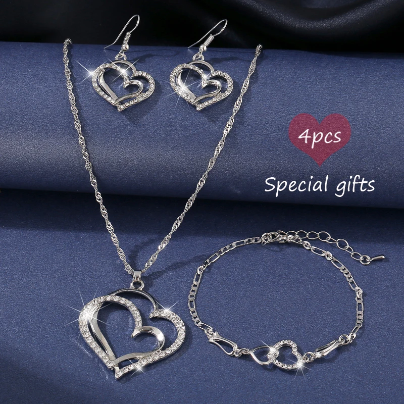 2021 Diamond Crystal Heart Pendant Necklace Earrings and Bracelet Set Romantic Wedding Party Jewelry Set for Women, Gold/silver
2021 Diamond Crystal Heart Pendant Necklace Earrings and Bracelet Set Romantic Wedding Party Jewelry Set for Women, Gold/silver