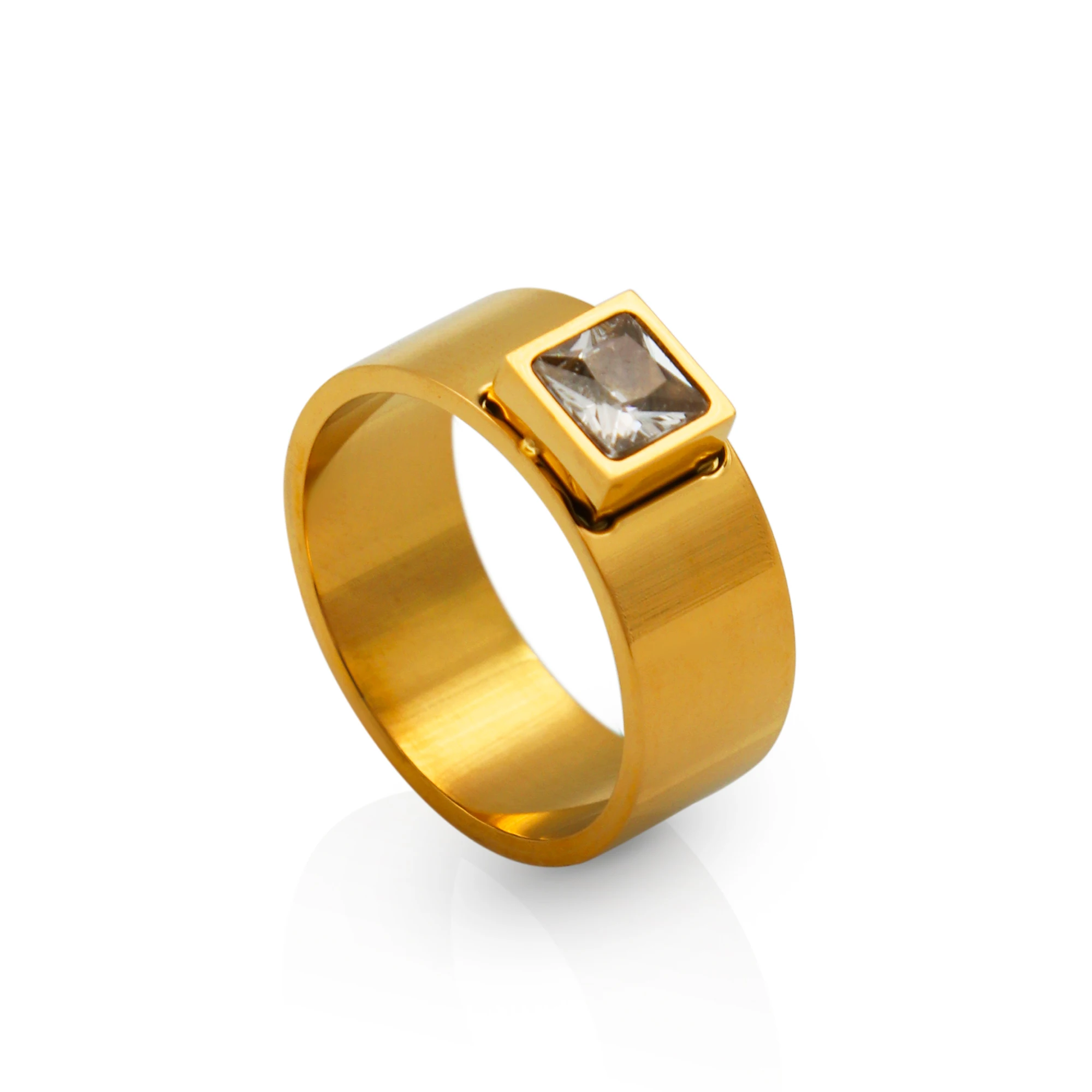 Chris April Vintage 316L stainless steel PVD plated simple princess zircon band signet ring
Chris April Vintage 316L stainless steel PVD plated simple princess zircon band signet ring