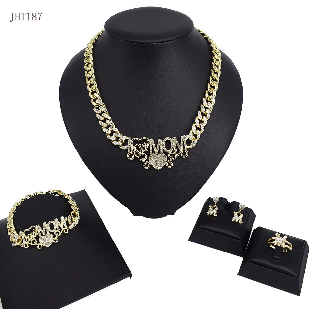 JHT187 Fashion 18K Gold Plated CUBAN CHAIN mother's Day gift I love your mother's heart jewelry set
JHT187 Fashion 18K Gold Plated CUBAN CHAIN mother's Day gift I love your mother's heart jewelry set