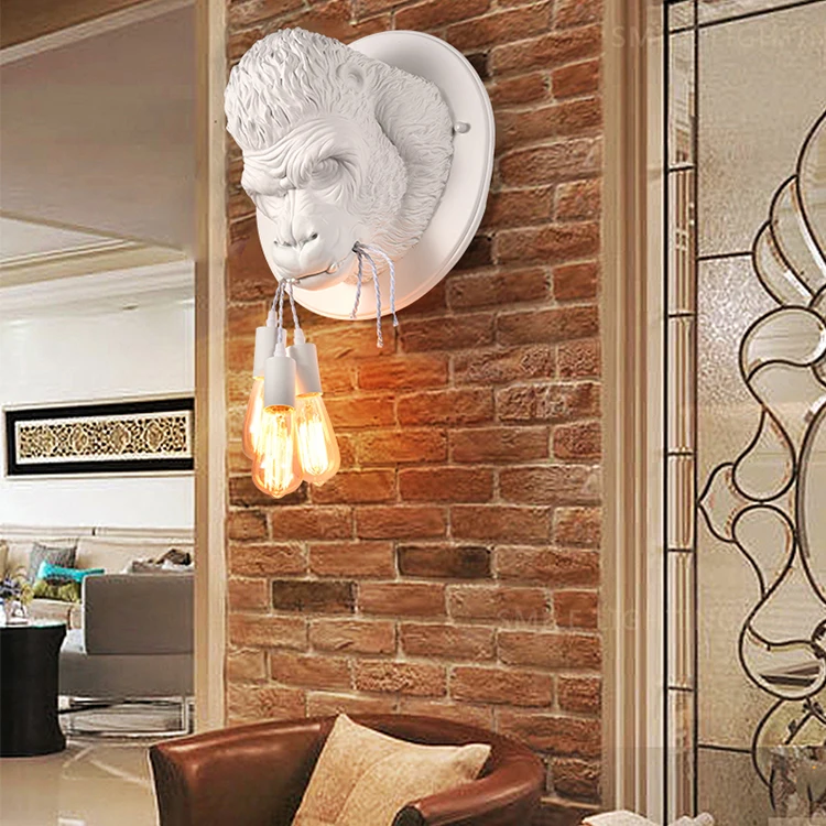 Decorative gorilla statue animal wall led light for restaurant hotel coffee shop bar wall lamp