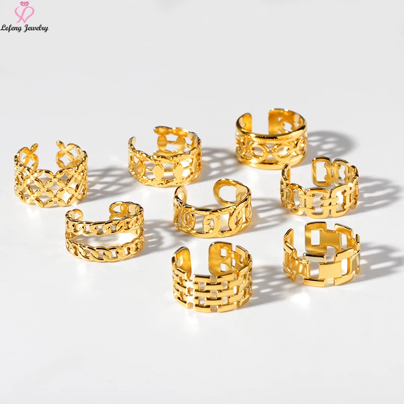 Lefeng Custom Vintage Gold Hollow Multi-Style Open Stainless Steel 18K Gold Plated Women Adjustable Ring Jewelry
Lefeng Custom Vintage Gold Hollow Multi-Style Open Stainless Steel 18K Gold Plated Women Adjustable Ring Jewelry