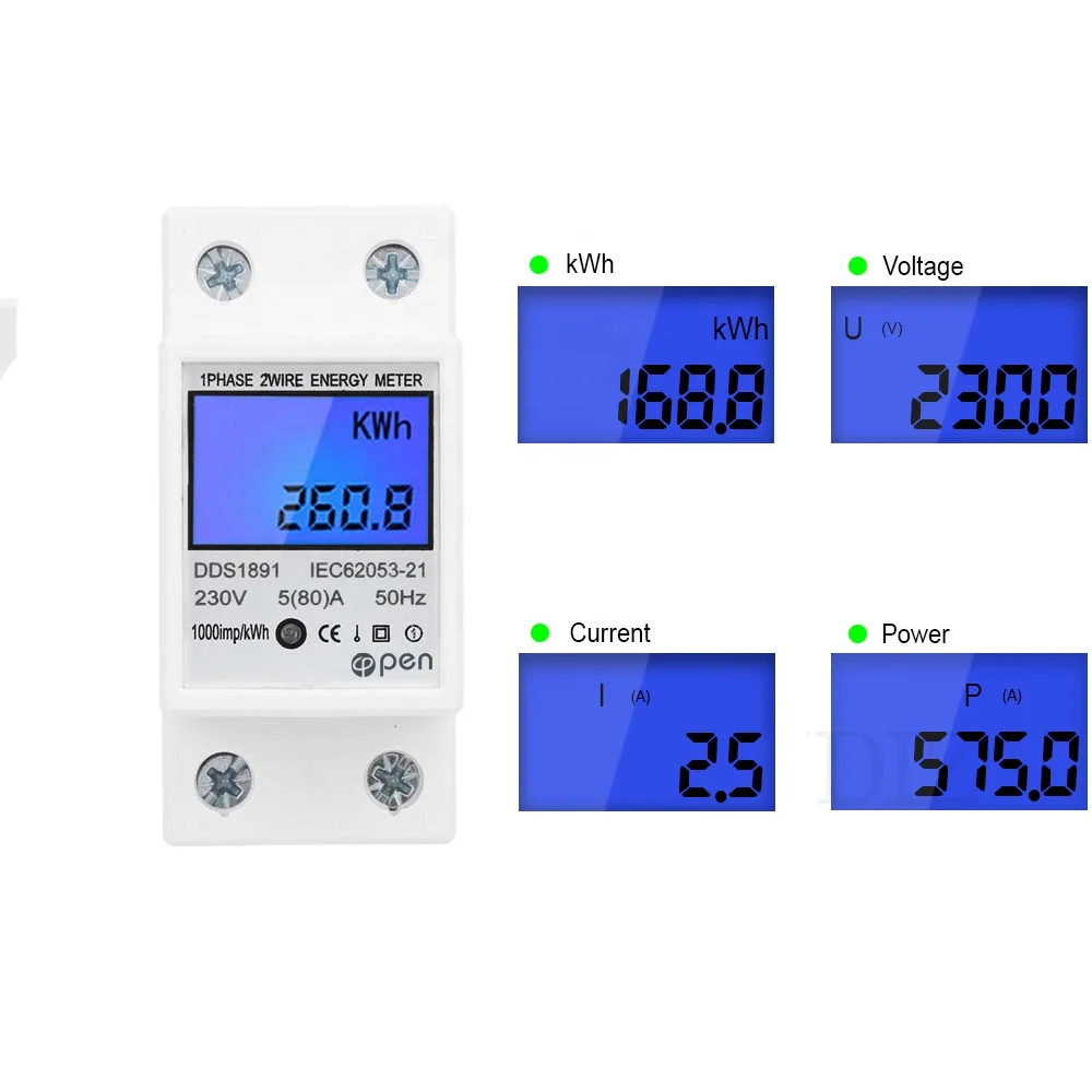 Open Electric Din Rail LCD Digital Backlight Single Phase Energy Meter Power Consumption Meter Wattmeter Electronic AC 220V 80A
Open Electric Din Rail LCD Digital Backlight Single Phase Energy Meter Power Consumption Meter Wattmeter Electronic AC 220V 80A