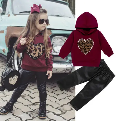 2PCS Toddler Kids Baby Girls Clothes Sets Tracksuit Love Heart Leopard Print Long Sleeve Hoodies Tops+PU Pants Outfits, As picture
2PCS Toddler Kids Baby Girls Clothes Sets Tracksuit Love Heart Leopard Print Long Sleeve Hoodies Tops+PU Pants Outfits, As picture