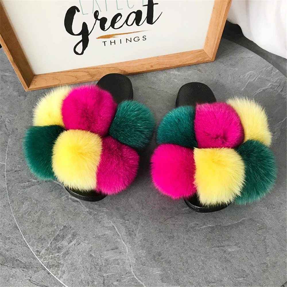 Hot wholesale ladies sandals furry women raccoon furry slippers colorful pompom outdoor fur slippers, Customized color
Hot wholesale ladies sandals furry women raccoon furry slippers colorful pompom outdoor fur slippers, Customized color