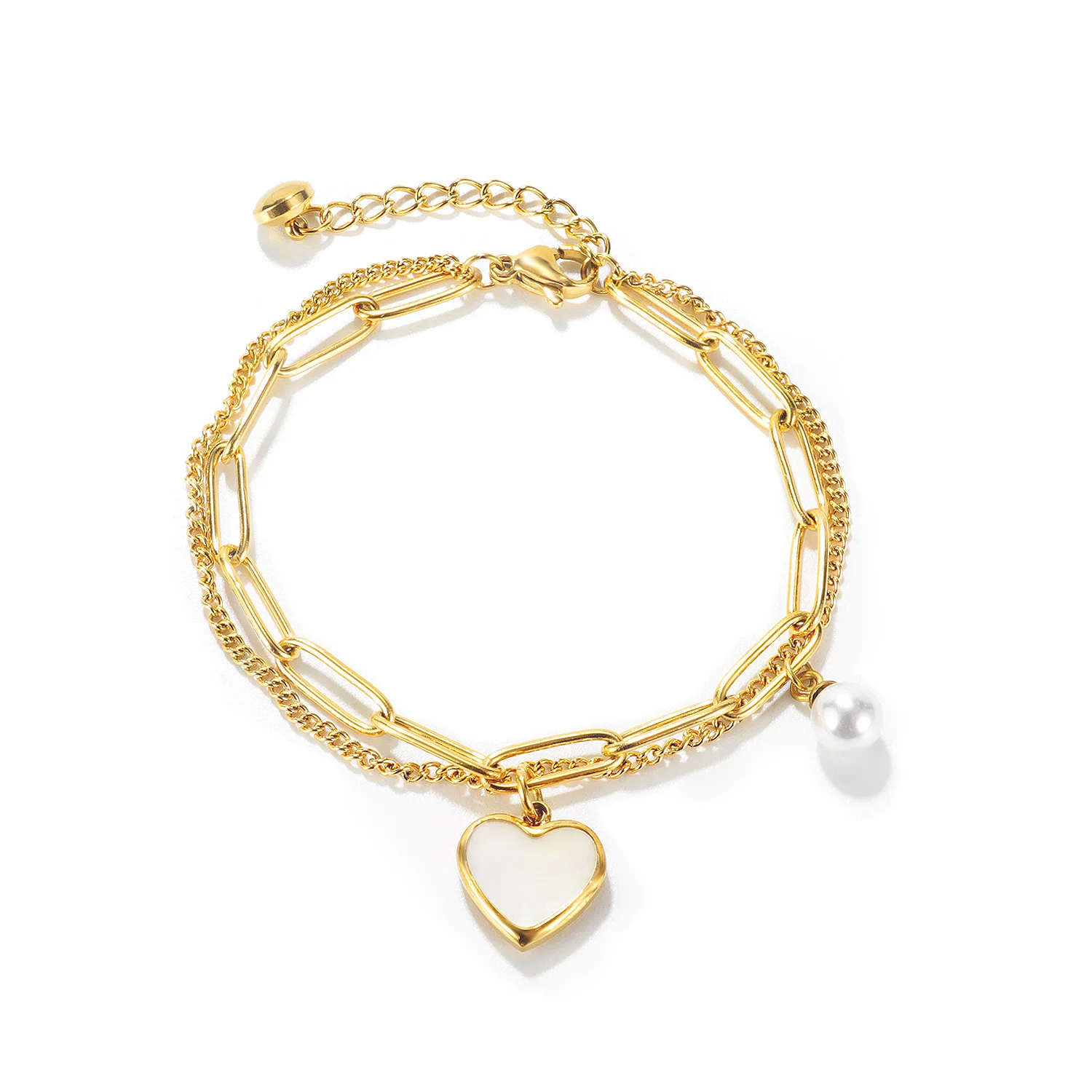 Top Selling Double Layers 18K Gold Plated Stainless Steel Pearl Bracelet Titanium Steel Heart Bracelet For Women Girls
Top Selling Double Layers 18K Gold Plated Stainless Steel Pearl Bracelet Titanium Steel Heart Bracelet For Women Girls
