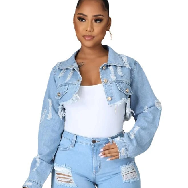 CL-576 Wholesale New Design Stylish Backless Chain Extra Short Frayed Denim Jackets Oversize BF Street Wear Vintage Denim Jacket, Picture color
CL-576 Wholesale New Design Stylish Backless Chain Extra Short Frayed Denim Jackets Oversize BF Street Wear Vintage Denim Jacket, Picture color