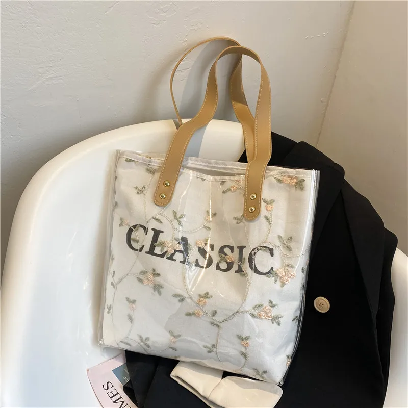New fashion PVC beach tote handbag large capacity ladies canvas purse shoulder bag with leather handle, White/black/custom made
New fashion PVC beach tote handbag large capacity ladies canvas purse shoulder bag with leather handle, White/black/custom made