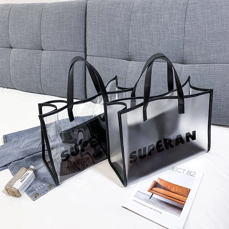 Wholesale Transparent Clear Women Pvc Laser Plaid Plastic Tote Shopping Bag Large Capacity Beach Bag, Clear/matte/black-brown
Wholesale Transparent Clear Women Pvc Laser Plaid Plastic Tote Shopping Bag Large Capacity Beach Bag, Clear/matte/black-brown