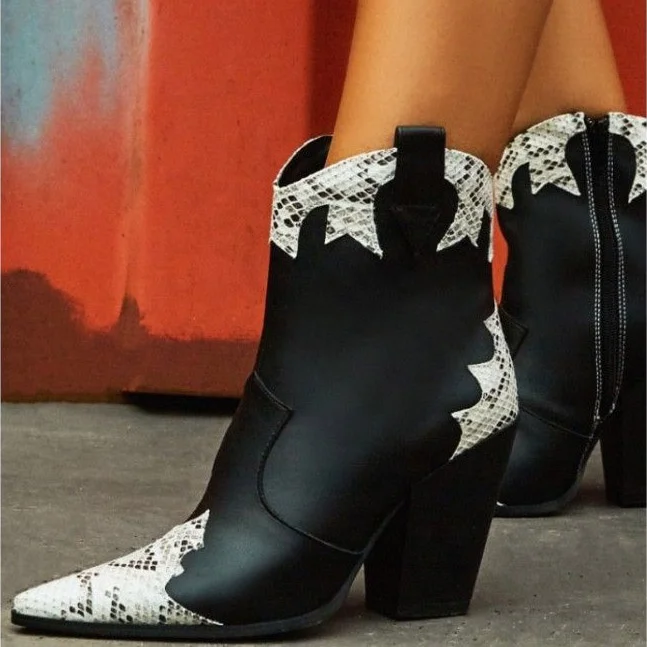 Snake Print Patchwork Fashion Side Zip Plus Size 45 Women Ankle Boots Chunky High Heel Daily Pointed Toe Lady Solid Short Booty, Black
Snake Print Patchwork Fashion Side Zip Plus Size 45 Women Ankle Boots Chunky High Heel Daily Pointed Toe Lady Solid Short Booty, Black