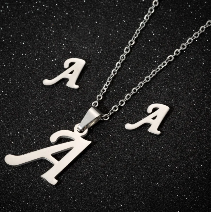 Silver Stainless Steel Initials Letter Necklace Pendant for Women Customized Jewelry Set Alphabet Earrings Girls Birthday Gift, Gold color
Silver Stainless Steel Initials Letter Necklace Pendant for Women Customized Jewelry Set Alphabet Earrings Girls Birthday Gift, Gold color