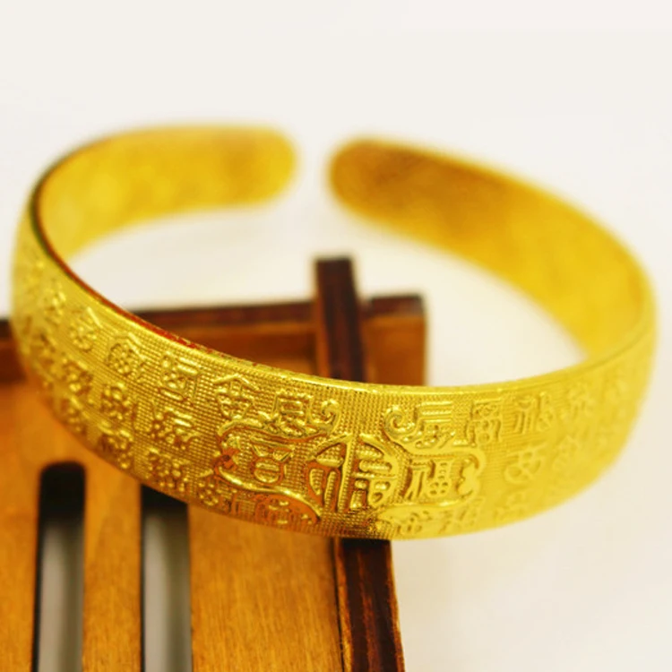

Wholesale Euro Coin Brass Plated Vietnamese Sand Gold Open Bracelet Female Gold Pak Fook Wedding Auspicious Gift Bracelet