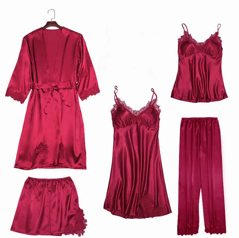 Ladies 5 pcs Sleepwear Set Sexy Silk Night Plus Size Sleeping Wear Shorts Set Nighty for Woman
Ladies 5 pcs Sleepwear Set Sexy Silk Night Plus Size Sleeping Wear Shorts Set Nighty for Woman