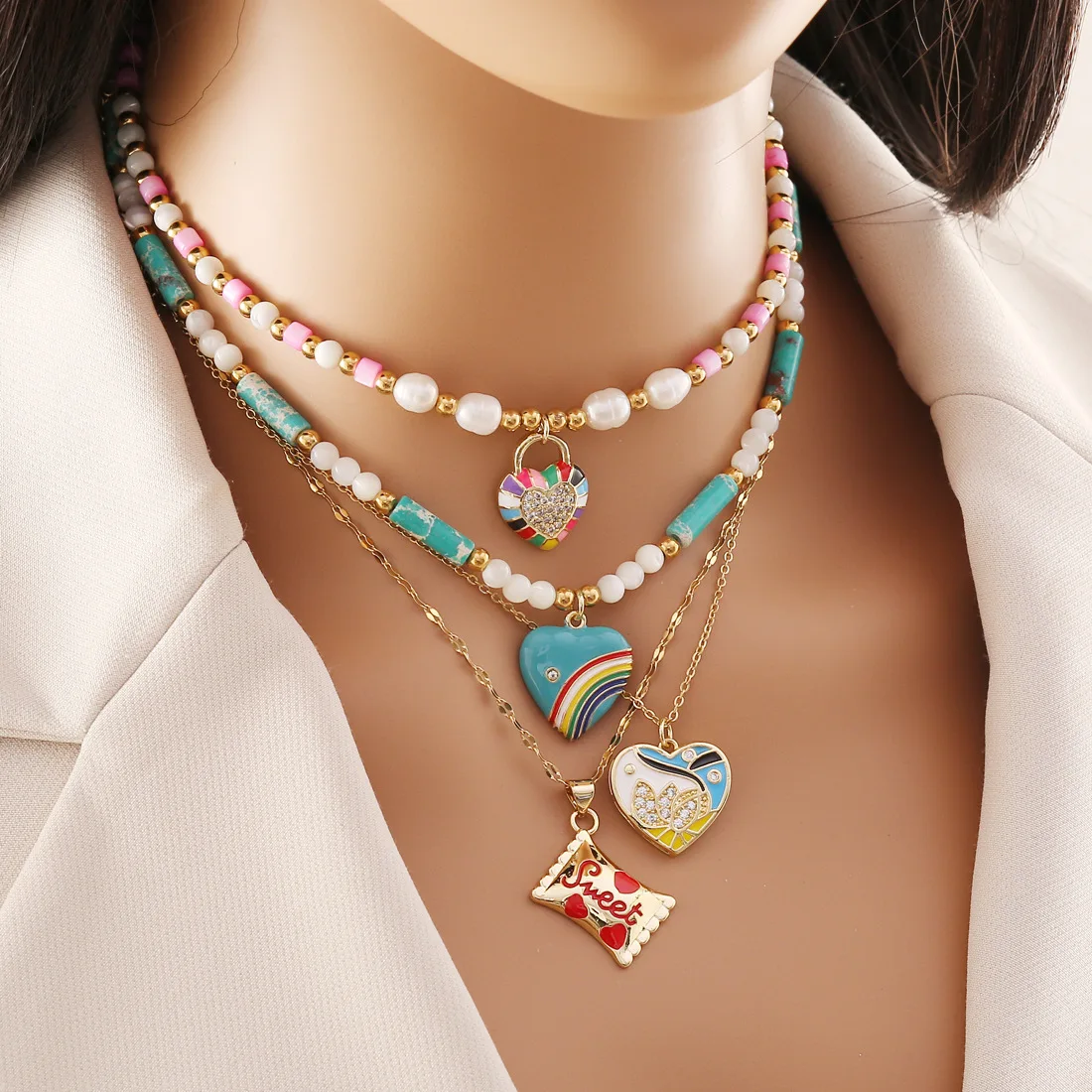Hot Selling Colorful Boho Necklace For Lady Handmade Natural Gemstones Beads Choker Necklace Lovely Heart Pendant Necklace
Hot Selling Colorful Boho Necklace For Lady Handmade Natural Gemstones Beads Choker Necklace Lovely Heart Pendant Necklace