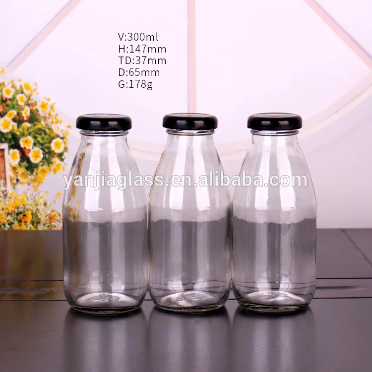 10OZ 300ml round glass juice bottle with metal lid