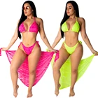 wholesale 2019 summer swimwear tankinis and cover up sexy women three piece bikini set