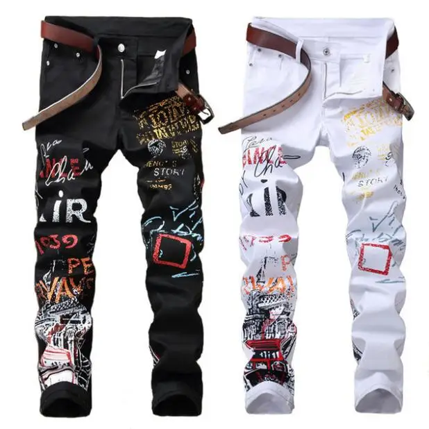 High Street Fashion Mens Jeans Night Club Black White Color Personal Designer Printed Jeans Men Punk Pants Skinny Hip Hop Jeans
High Street Fashion Mens Jeans Night Club Black White Color Personal Designer Printed Jeans Men Punk Pants Skinny Hip Hop Jeans