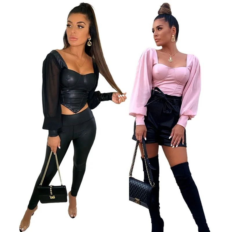 Women Puff Sleeve Ladies Crop Tops Shirts Tops Long Sleeve Shirts Office Sexy Blouses Perspective Mesh Leather Pu Crop Tops
Women Puff Sleeve Ladies Crop Tops Shirts Tops Long Sleeve Shirts Office Sexy Blouses Perspective Mesh Leather Pu Crop Tops