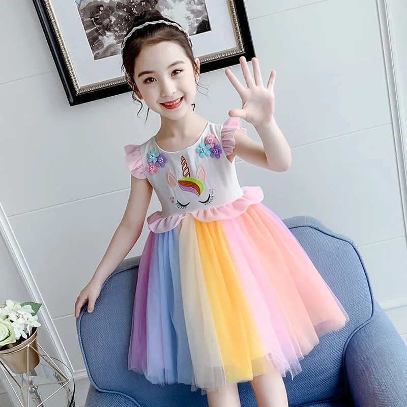 2021Hot sale product antistatic pink sweet girls spring embroidered rainbow dress 
2021Hot sale product antistatic pink sweet girls spring embroidered rainbow dress