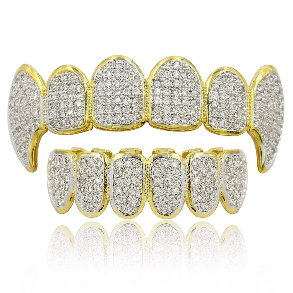 cz micro pave golden gold drip hiphop grills teeth grillz