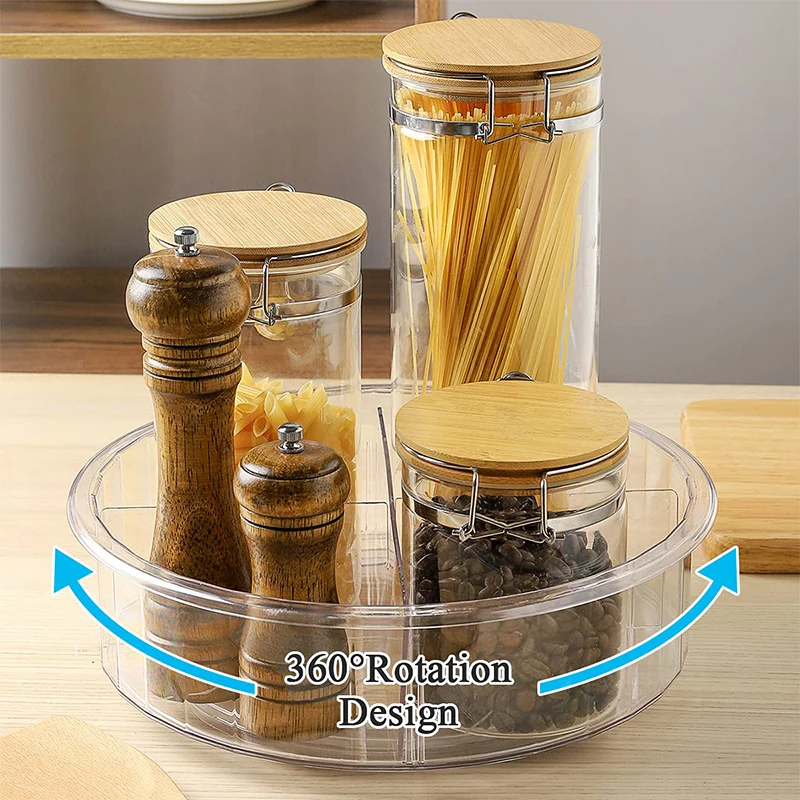Turntable Kitchen Organizer 360 Rotation Tray Spice Rack with Dividers Transparent Acrylic Fridge Storage Container
Turntable Kitchen Organizer 360 Rotation Tray Spice Rack with Dividers Transparent Acrylic Fridge Storage Container