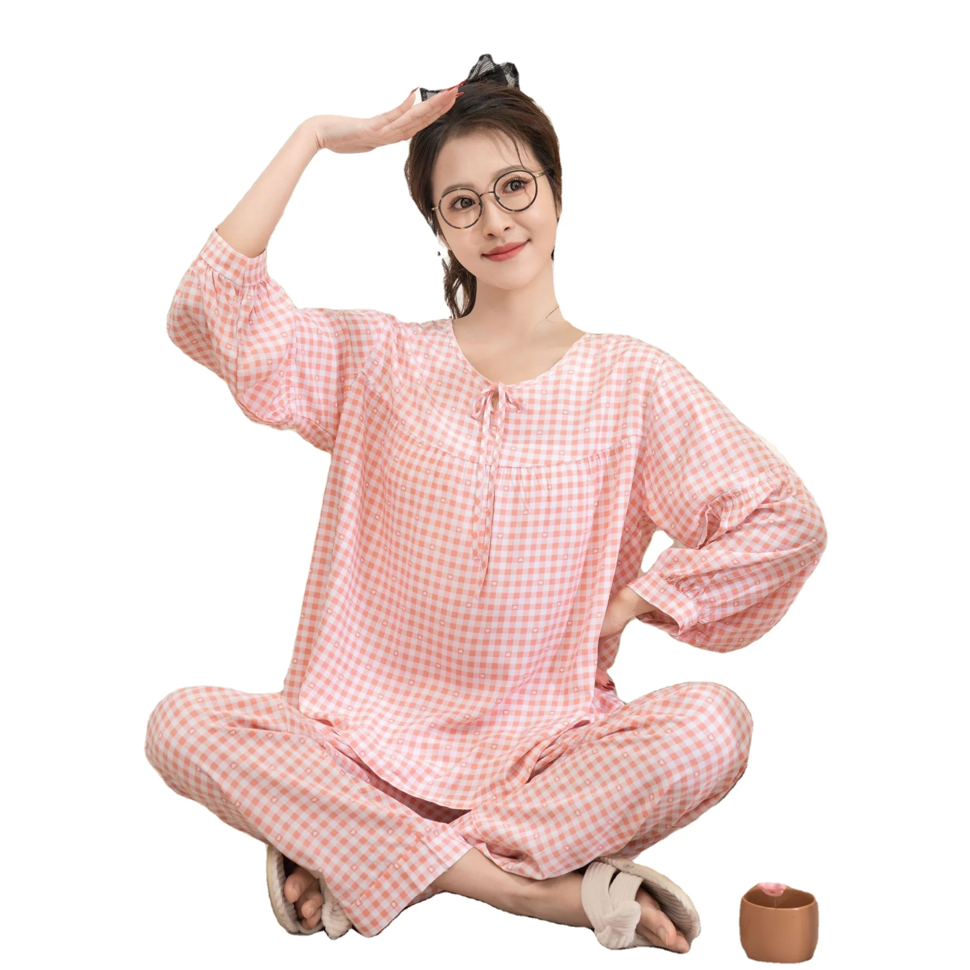 Women's cotton silk spring summer and autumn thin round neck long sleeved pajama set simple and natural home clothing
Women's cotton silk spring summer and autumn thin round neck long sleeved pajama set simple and natural home clothing