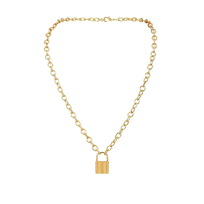18K Gold Long Chain Padlock Pendant Necklace Jewelry Wholesale Custom Punk Stainless Steel Gold Plated Lock Necklace for Women
18K Gold Long Chain Padlock Pendant Necklace Jewelry Wholesale Custom Punk Stainless Steel Gold Plated Lock Necklace for Women
