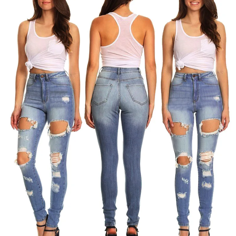 Street Style Ripped Holed Slim Denim Fashionable Casual Pencil Pants Ladies Long Jeans
Street Style Ripped Holed Slim Denim Fashionable Casual Pencil Pants Ladies Long Jeans