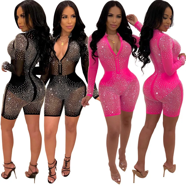 New Fashion sexy short ladies rhinestone bodycon black lace and pink lace reflective diamond jumpsuit, Black,pink
New Fashion sexy short ladies rhinestone bodycon black lace and pink lace reflective diamond jumpsuit, Black,pink