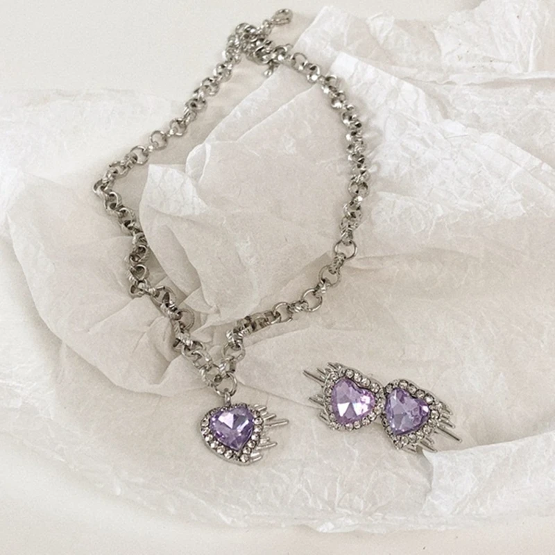 Fashion Shiny Purple Crystal Love Heart Pendant Punk Necklace Earring Set Vintage Necklace 2021, Like picture
Fashion Shiny Purple Crystal Love Heart Pendant Punk Necklace Earring Set Vintage Necklace 2021, Like picture