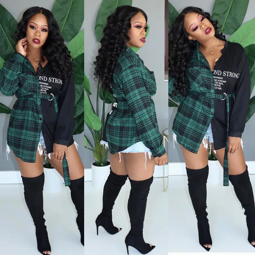 2021 Fall Women Tops Fashionable Plaid Button Down Shirt Irregular Long Sleeved Letter Print Patchwork Check Shirts For Girls 
2021 Fall Women Tops Fashionable Plaid Button Down Shirt Irregular Long Sleeved Letter Print Patchwork Check Shirts For Girls