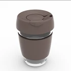 Promotion Double Wall Glass Brown Coffee Mug Reusable with Lid