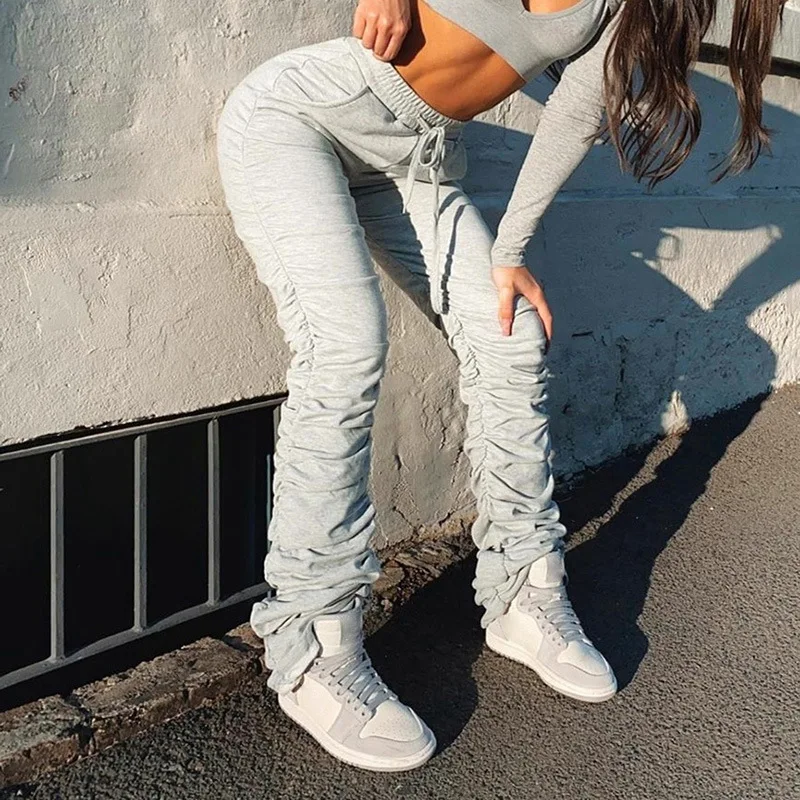 Hot Selling New Solid Color Pants Women Pleated Casual Stacked Jogger Pants, Black/grey
Hot Selling New Solid Color Pants Women Pleated Casual Stacked Jogger Pants, Black/grey