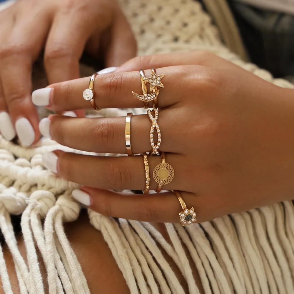 Crystal Moon Star Statement Rings Set Vintage Gold Flower Charm Rings for Women Lady Party Wedding Ring Jewelry, Picture
Crystal Moon Star Statement Rings Set Vintage Gold Flower Charm Rings for Women Lady Party Wedding Ring Jewelry, Picture