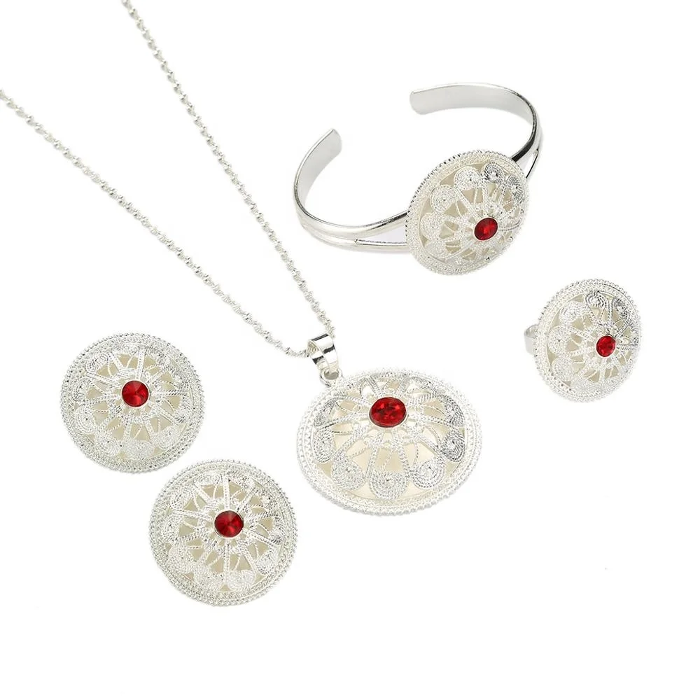 Ethiopian Silver Color Flower Jewelry Trendy Red Stone Necklace Bangle Earrings Ring Eritrean Jewelry Sets Gift
Ethiopian Silver Color Flower Jewelry Trendy Red Stone Necklace Bangle Earrings Ring Eritrean Jewelry Sets Gift