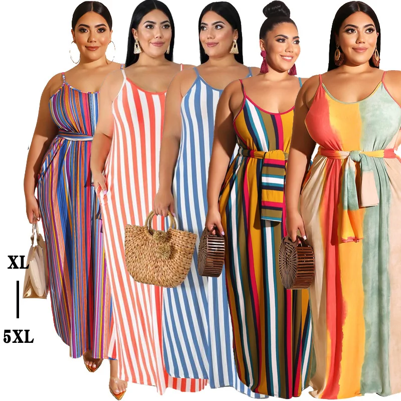 New plus size woman sexy dress striped loose dress with belt suspenders summer colorful stripe dress
New plus size woman sexy dress striped loose dress with belt suspenders summer colorful stripe dress