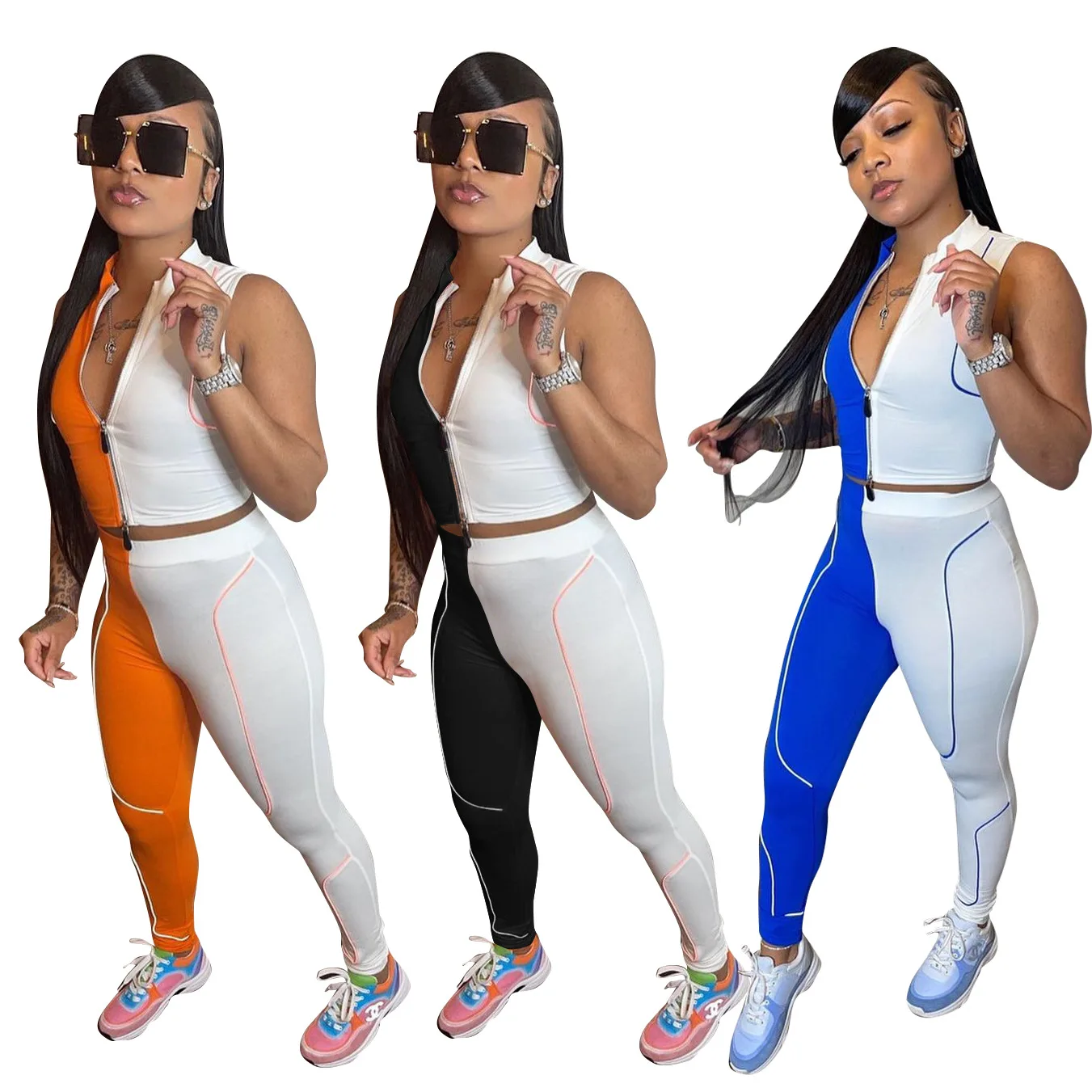 CQ111 Hot sell sleeveless summer outfits bodycon patchwork womens 2 piece outfit zipper sport 2 piece set women
CQ111 Hot sell sleeveless summer outfits bodycon patchwork womens 2 piece outfit zipper sport 2 piece set women