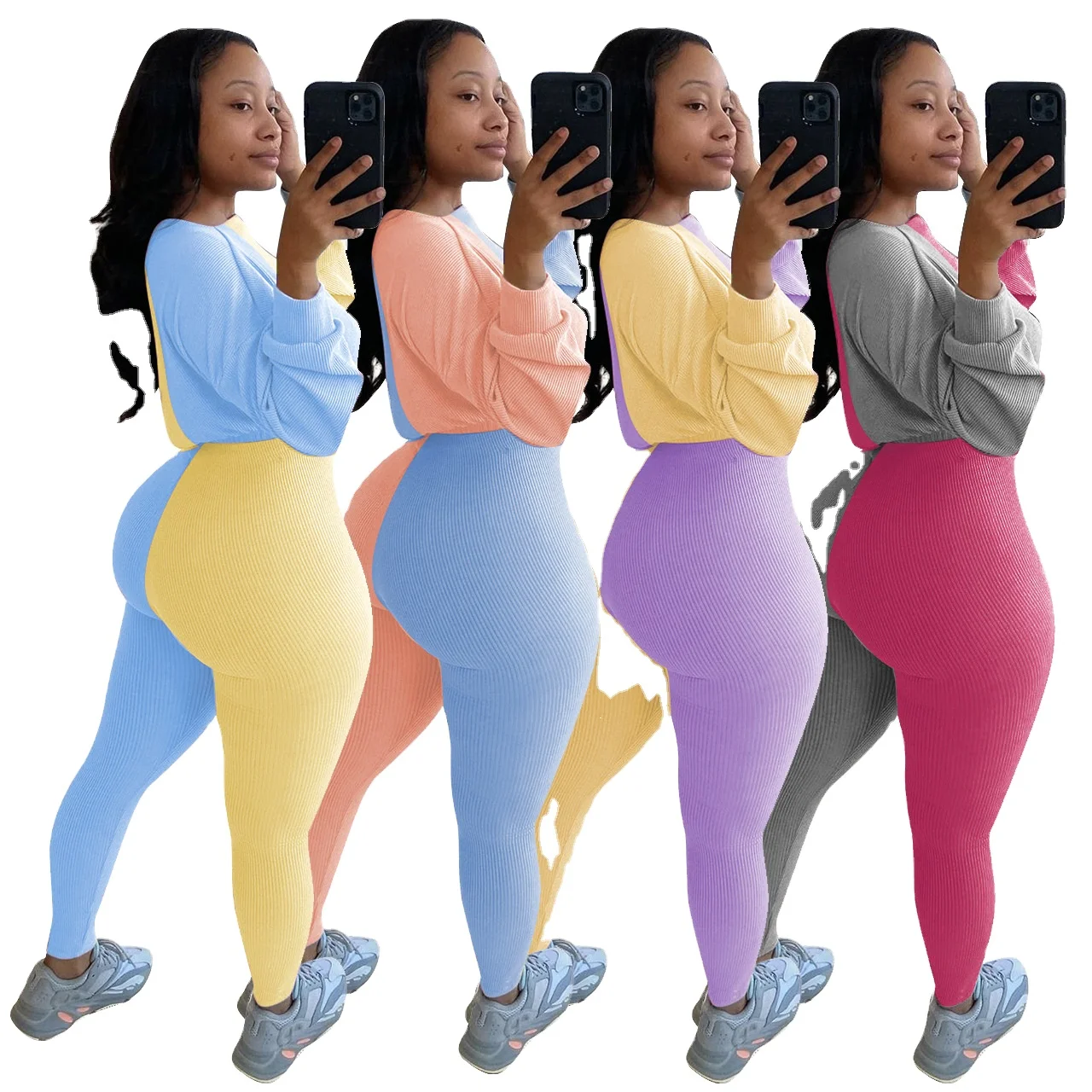 Fashion Outfits Tracksuit Fitness Patchwork Rib Long Sleeve Tops Leggings Clothing Womens Suits
Fashion Outfits Tracksuit Fitness Patchwork Rib Long Sleeve Tops Leggings Clothing Womens Suits