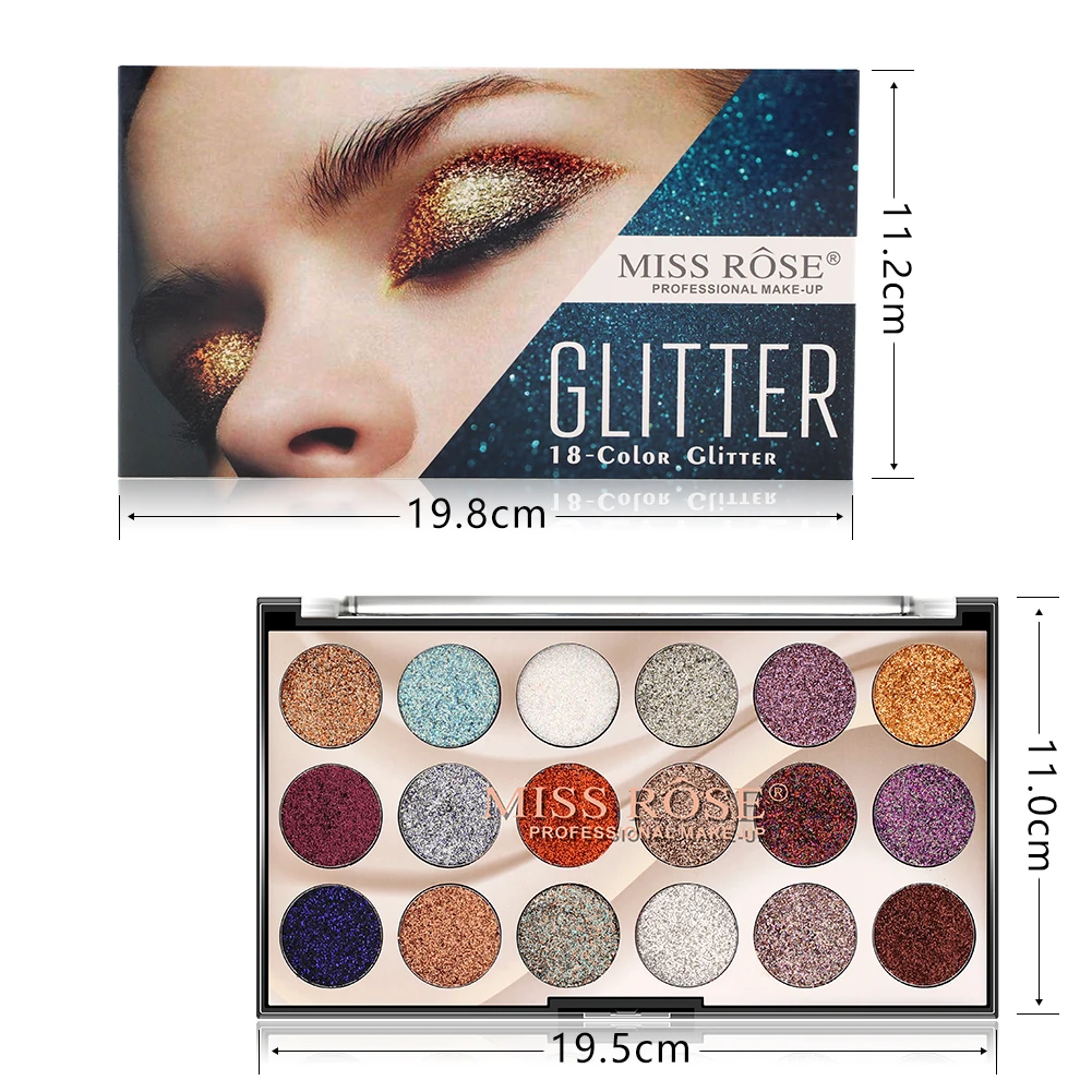 

Miss Rose 18 colors glitter sequin stage eyeshadow long lasting shining multi function high flash particle eye shadow palette