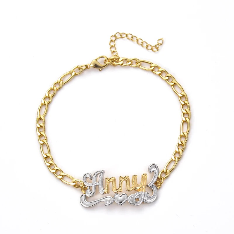 Hip hop jewelry newest figaro chain double gold plated custom 3d name bracelet anklet
Hip hop jewelry newest figaro chain double gold plated custom 3d name bracelet anklet