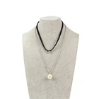 Pearl Black Choker With Silver Chain And Pearl Necklace