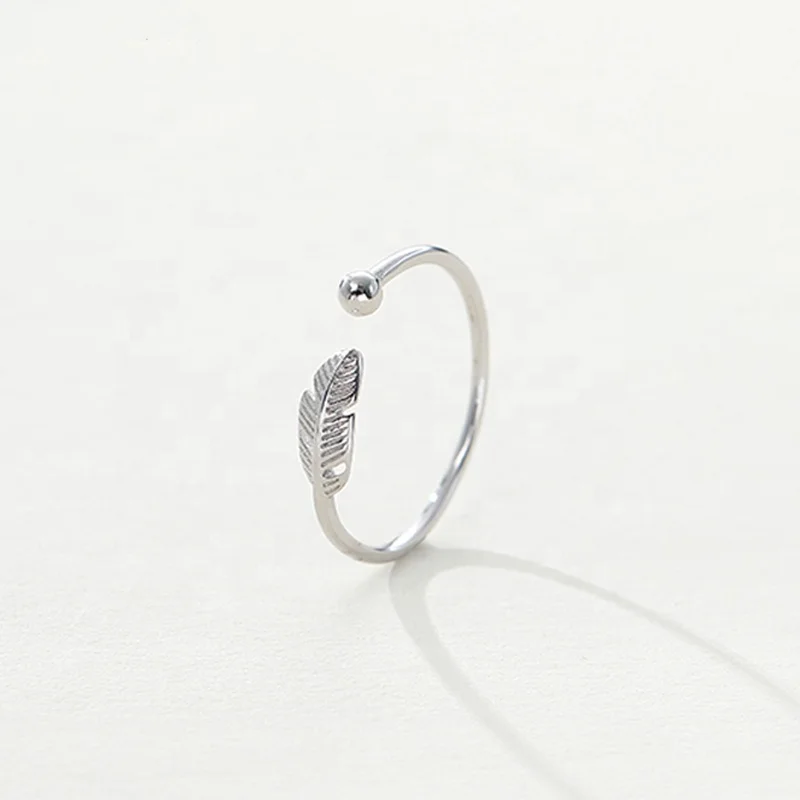 

Minimalist Design 925 Sterling Silver Adjustable Rings Prevent Allergy White Gold Plating Feather Rings Jewelry