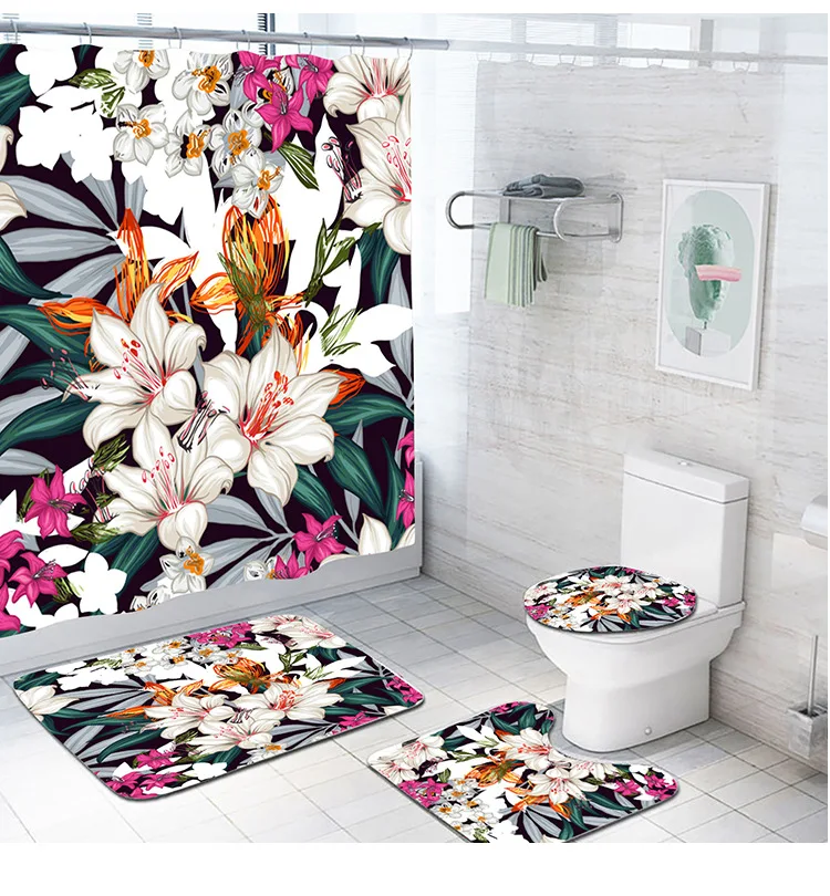 Customized Shower Curtain Design Waterproof Polyester Fabric Bathroom Shower Curtain With Bath Mat Set
Customized Shower Curtain Design Waterproof Polyester Fabric Bathroom Shower Curtain With Bath Mat Set