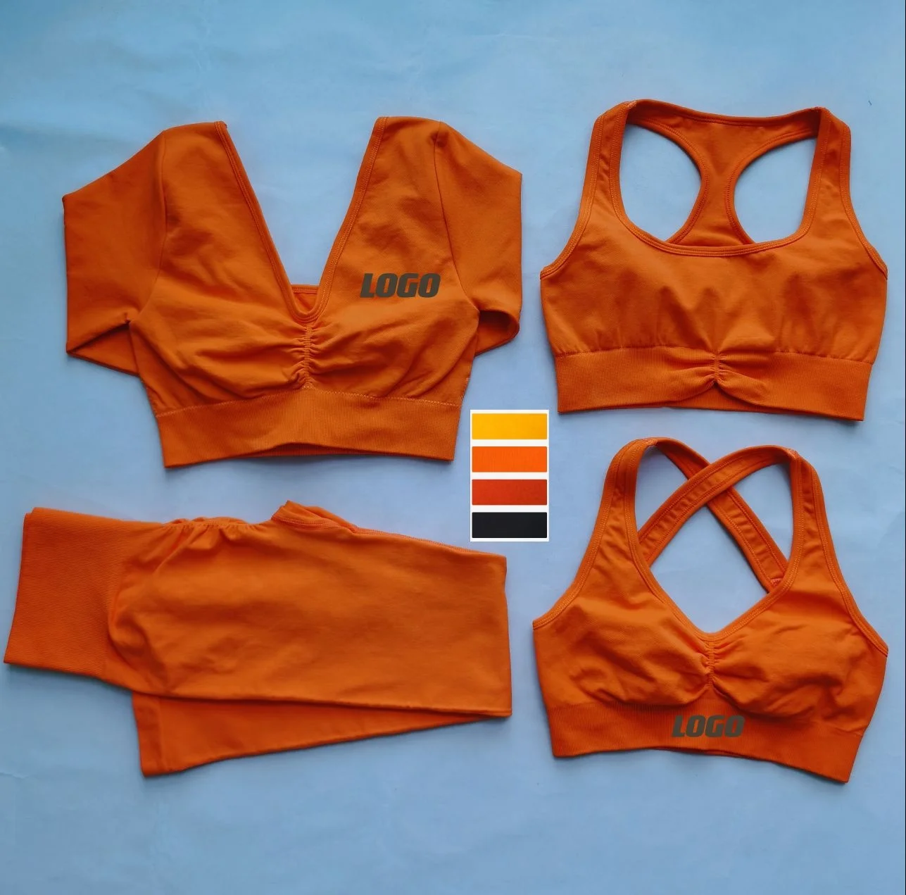 Women 4-piece Set 4-color Yoga Longsleeve To Breathable Seamless Fitness Padded Push Up Sports Bra Shockproof High Waist Legging, As shown
Women 4-piece Set 4-color Yoga Longsleeve To Breathable Seamless Fitness Padded Push Up Sports Bra Shockproof High Waist Legging, As shown