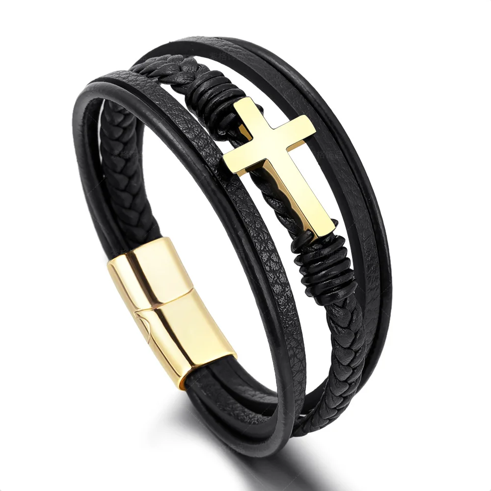 New hand woven leather bracelet for men magnetic clasp cross stainless steel bracelet men's titanium steel jewelry
New hand woven leather bracelet for men magnetic clasp cross stainless steel bracelet men's titanium steel jewelry
