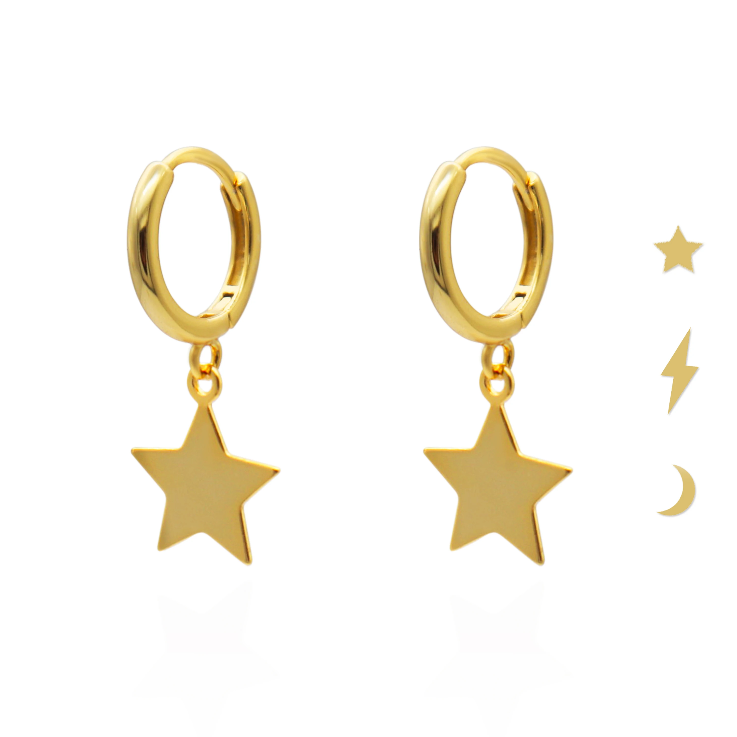 Chris April fine jewelry in stock 925 Sterling Silver Gold plated star moon and lightning huggie earrings
Chris April fine jewelry in stock 925 Sterling Silver Gold plated star moon and lightning huggie earrings