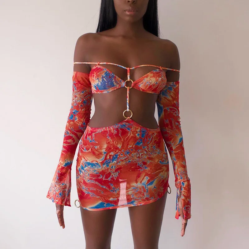 Off Shoulder Slash Neck Printed Color 2021 Summer Hollow Out Beachwear Sun Dress Crop Tops Full Sleeve dresses Sets women
Off Shoulder Slash Neck Printed Color 2021 Summer Hollow Out Beachwear Sun Dress Crop Tops Full Sleeve dresses Sets women