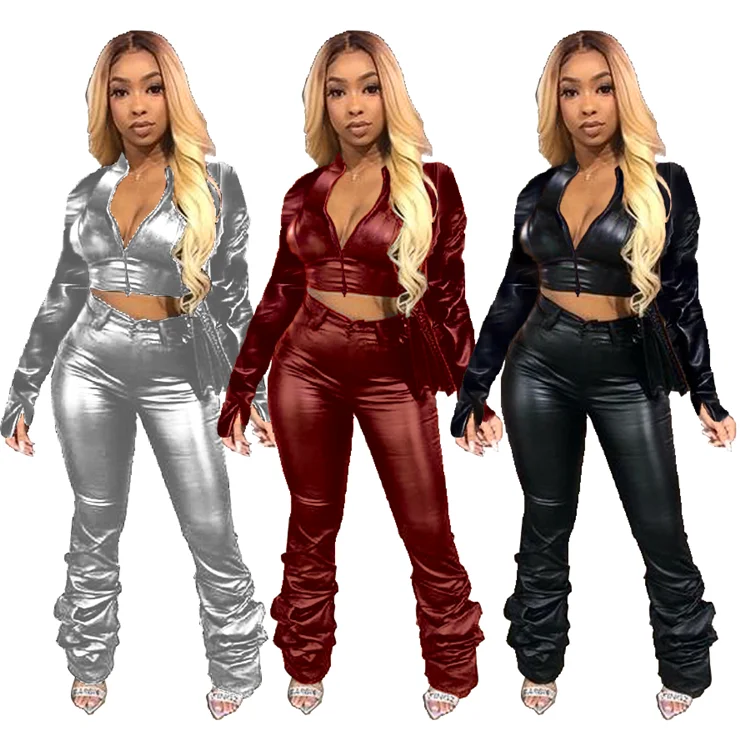 Lady PU leather Zipper Front Crop Jacket And Stacked Pants Plus Size Autumn Winter 2 Piece Set, Picture
Lady PU leather Zipper Front Crop Jacket And Stacked Pants Plus Size Autumn Winter 2 Piece Set, Picture