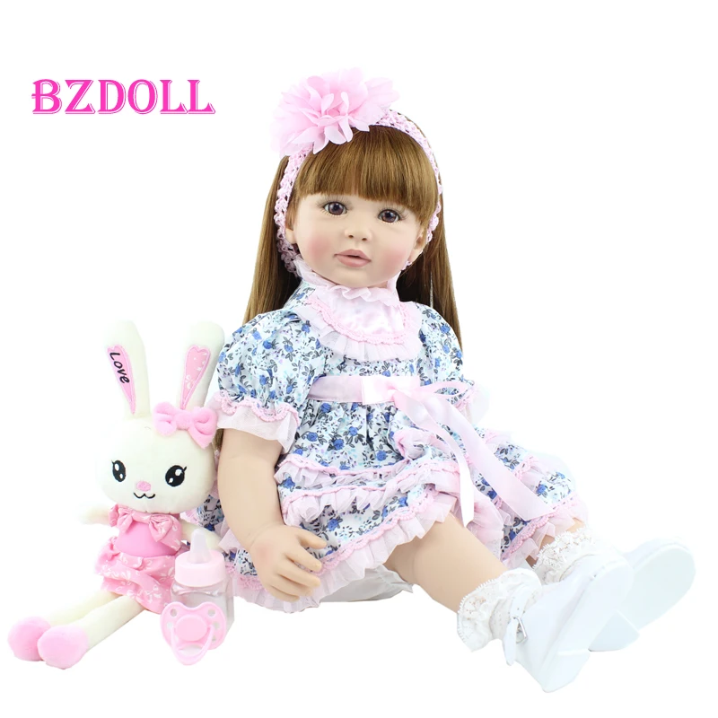 

24" Soft Silicone Reborn Toddler Baby Doll Toys For Girl 60 CM Dress Up Long Hair Princess Like Alive Boneca Child Birthday Gift